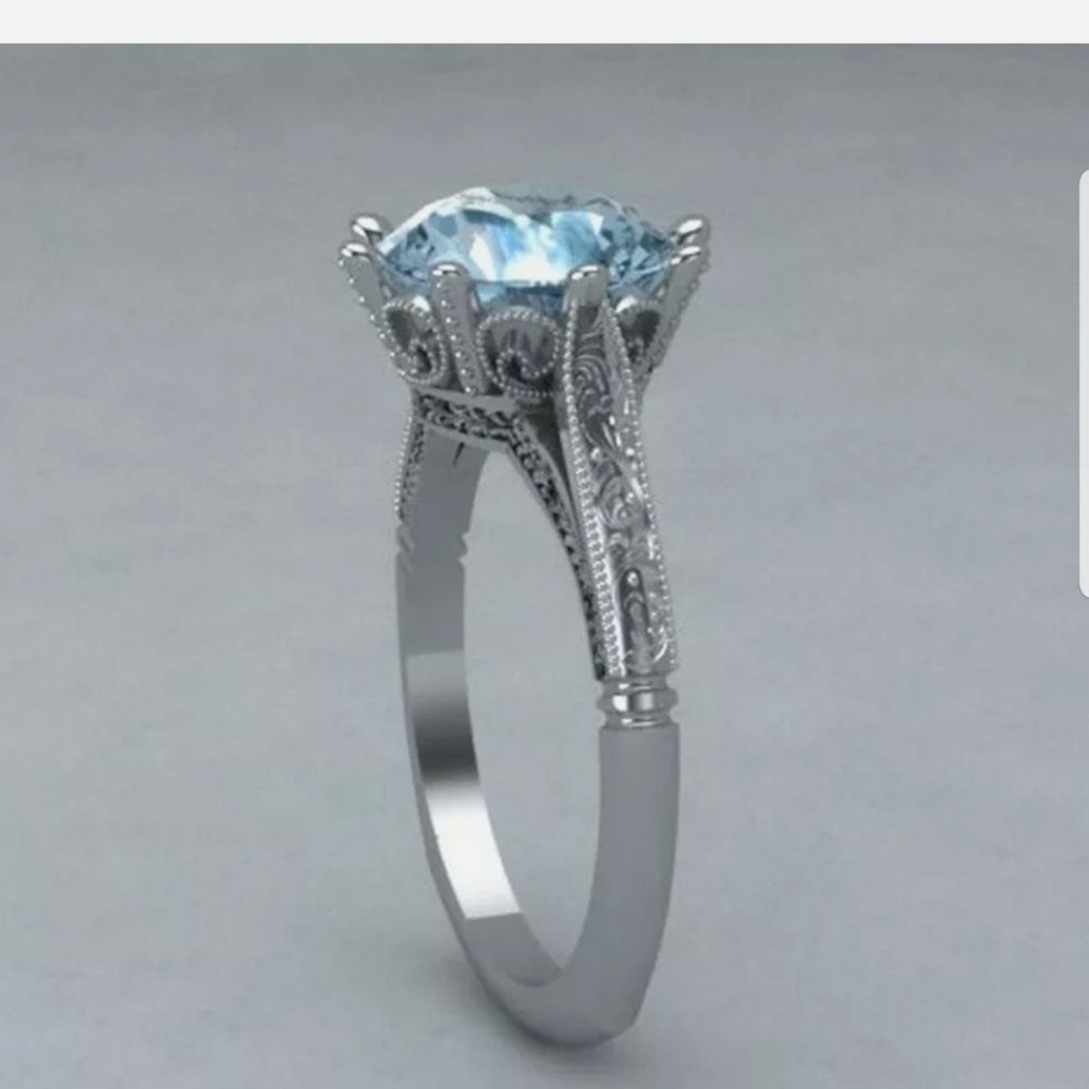 18k white gold over S925 stamped Aquamarine ring - Picture 2 of 5